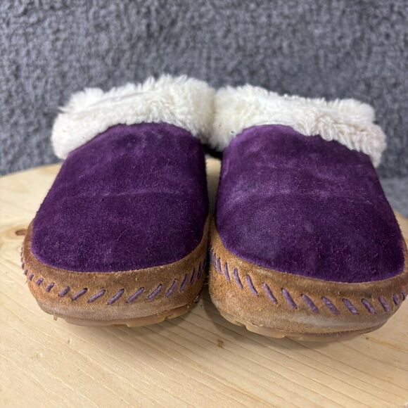 LL Bean Wicked Good Slippers Squam Lake Women 5 Purple Suede Shearling Lambswool - Picture 3 of 9